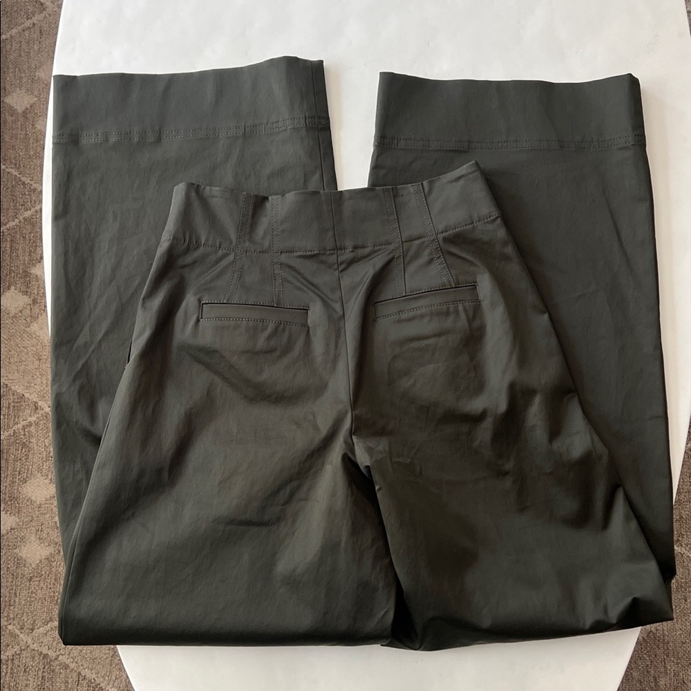 A.L.C. Bennett Wide Leg Pleated Sateen Trouser Style Baggy Relaxed Pant Mossy 0 - Picture 7 of 13